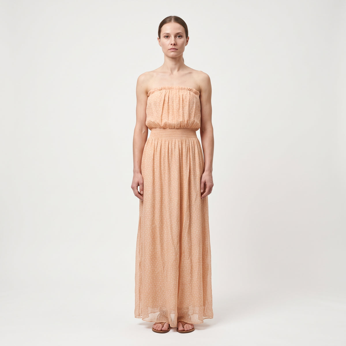 Strapless Gathered Midi Dress