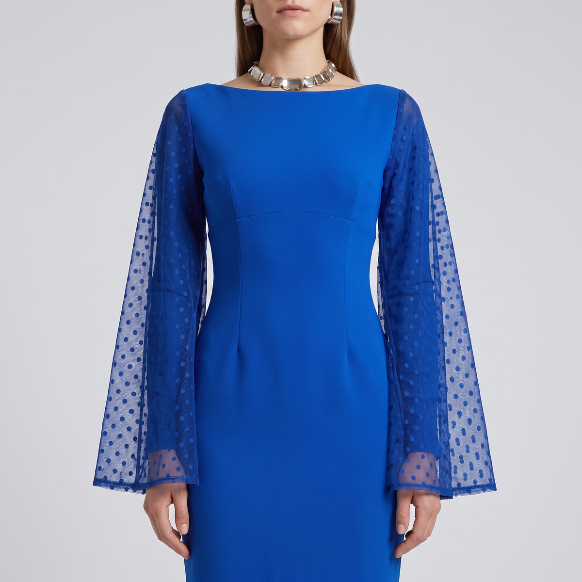 Cobalt Sheer Sleeve Scuba Dress