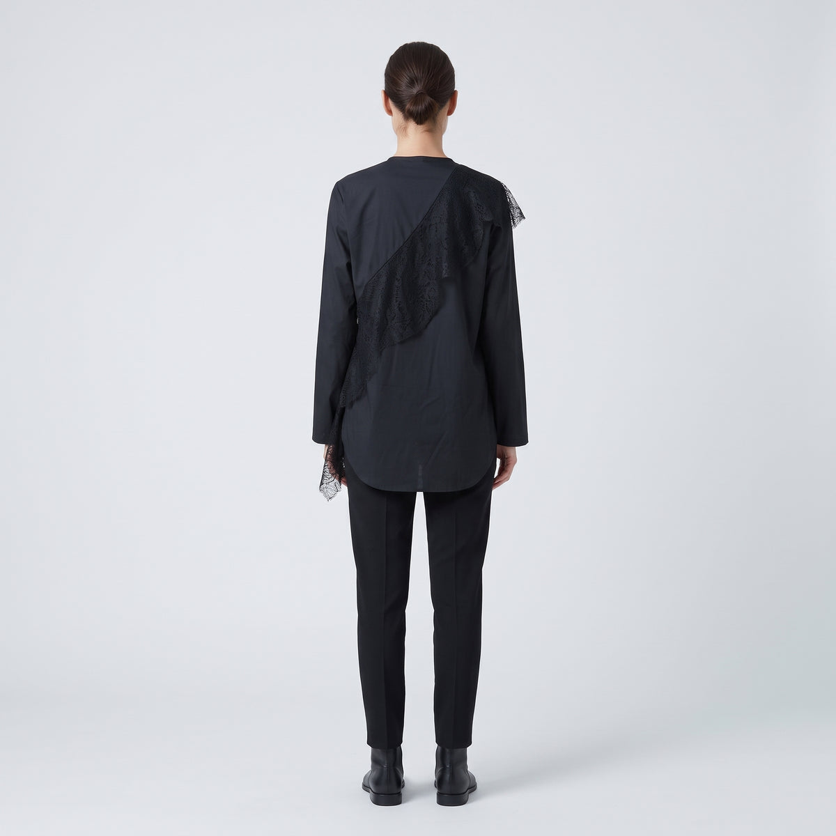Minimalist Black Collarless Cotton Blouse
