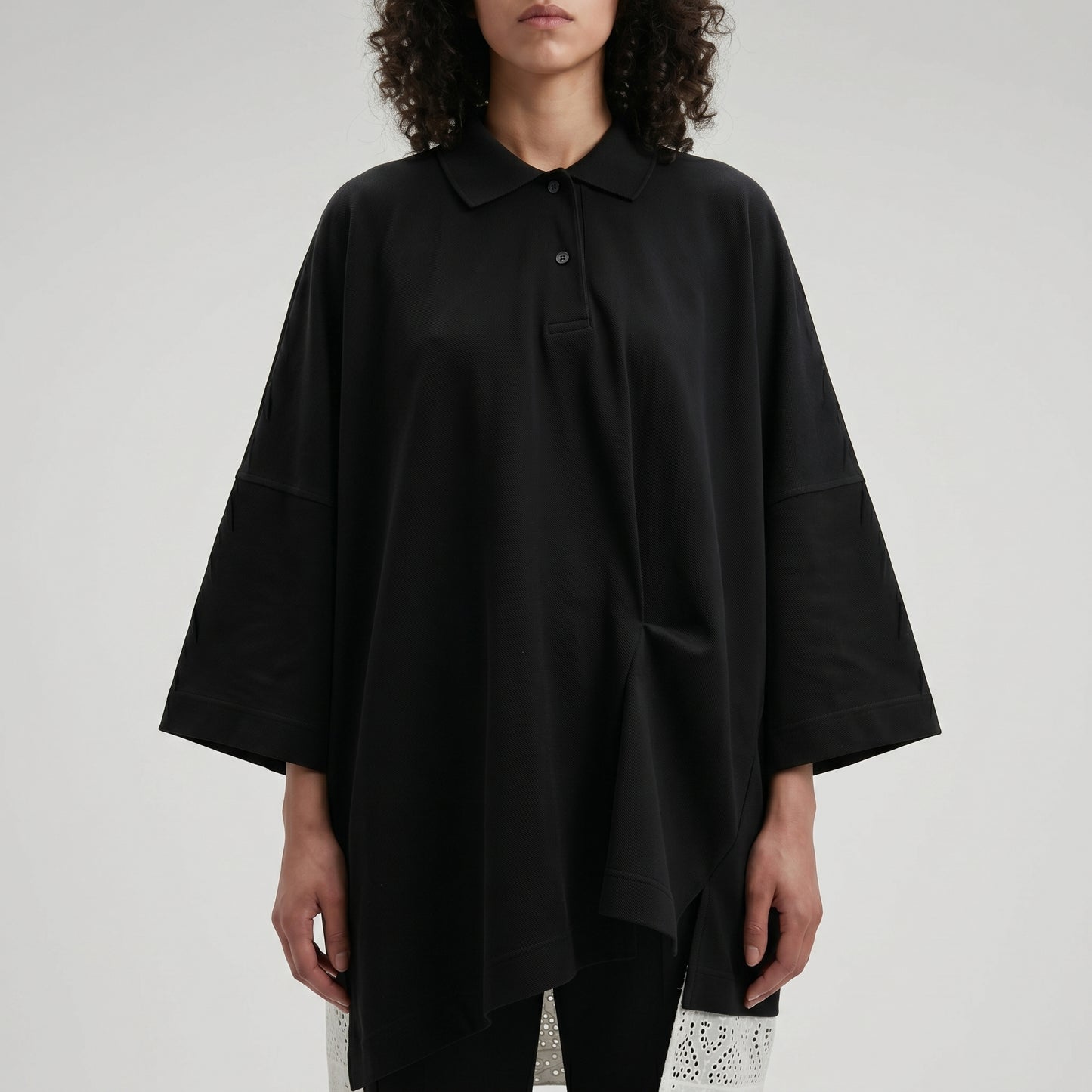 Oversized Lace-Trim Polo Shirt