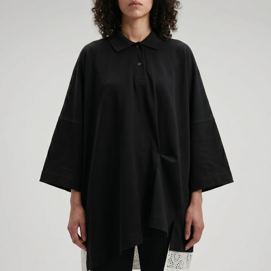 Oversized Lace-Trim Polo Shirt