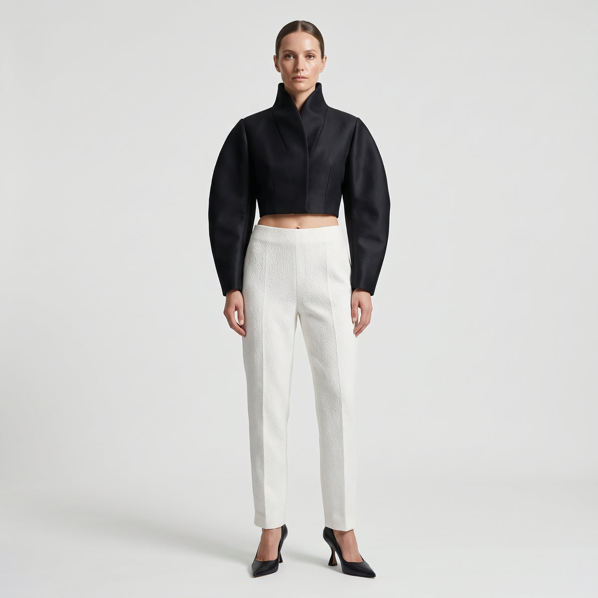 Textured Tailored Ankle Trousers