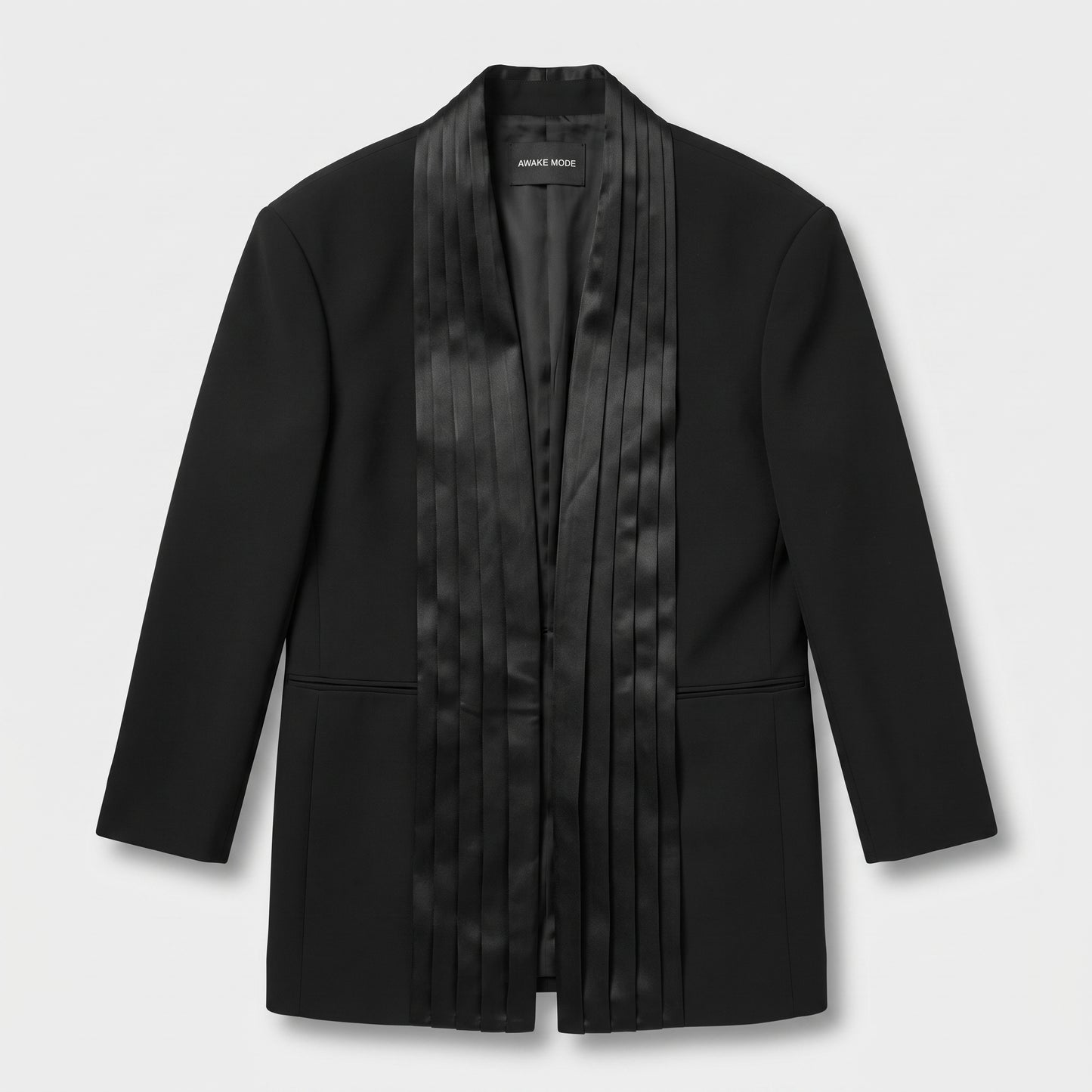 Satin Pleated Lapel Blazer