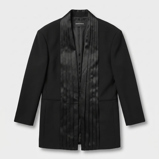 Satin Pleated Lapel Blazer