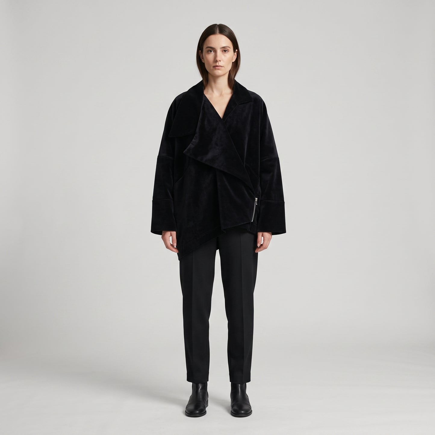 Asymmetric Velvet Statement Jacket