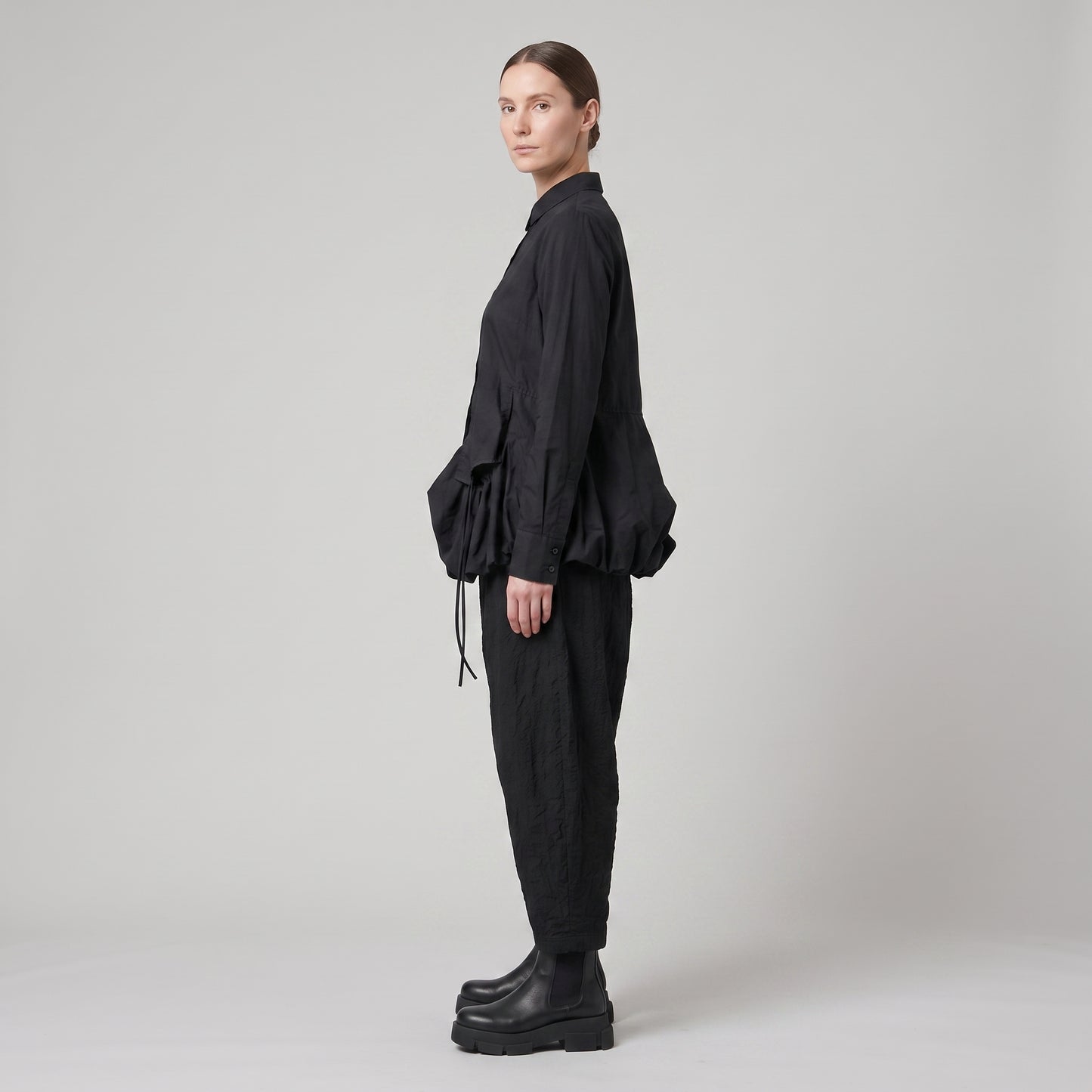 Structured Gathered Hem Cotton Shirt