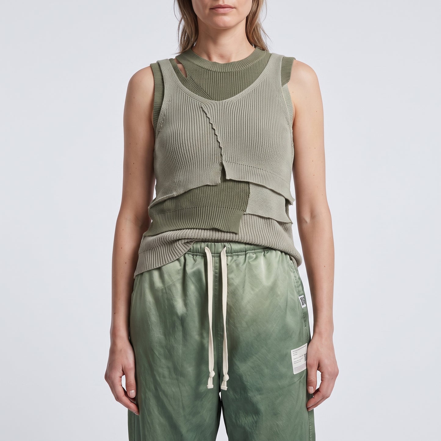 Distressed Olive Drawstring Trousers