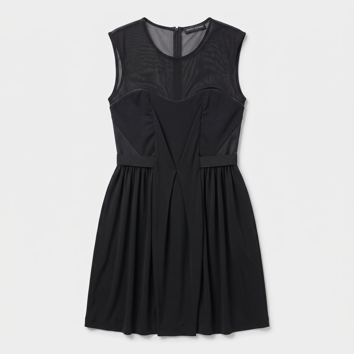Sheer Yoke Pleated Mini Dress