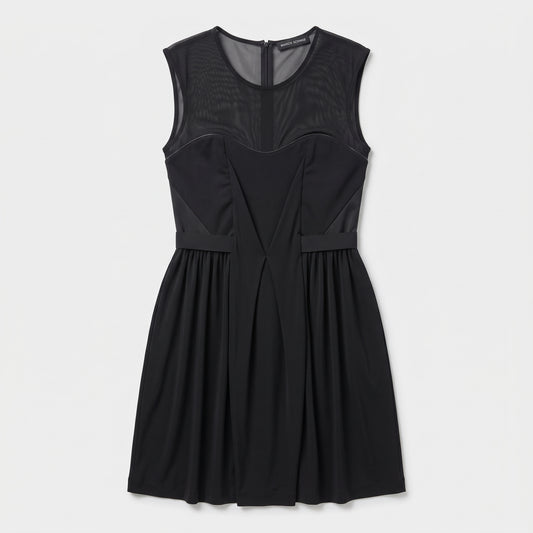 Sheer Yoke Pleated Mini Dress
