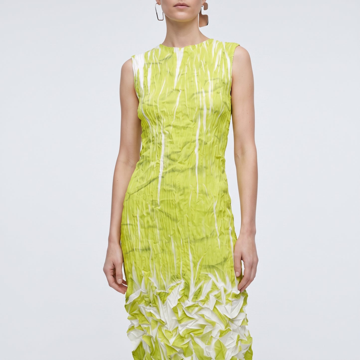 Pleated Textural Midi Dress