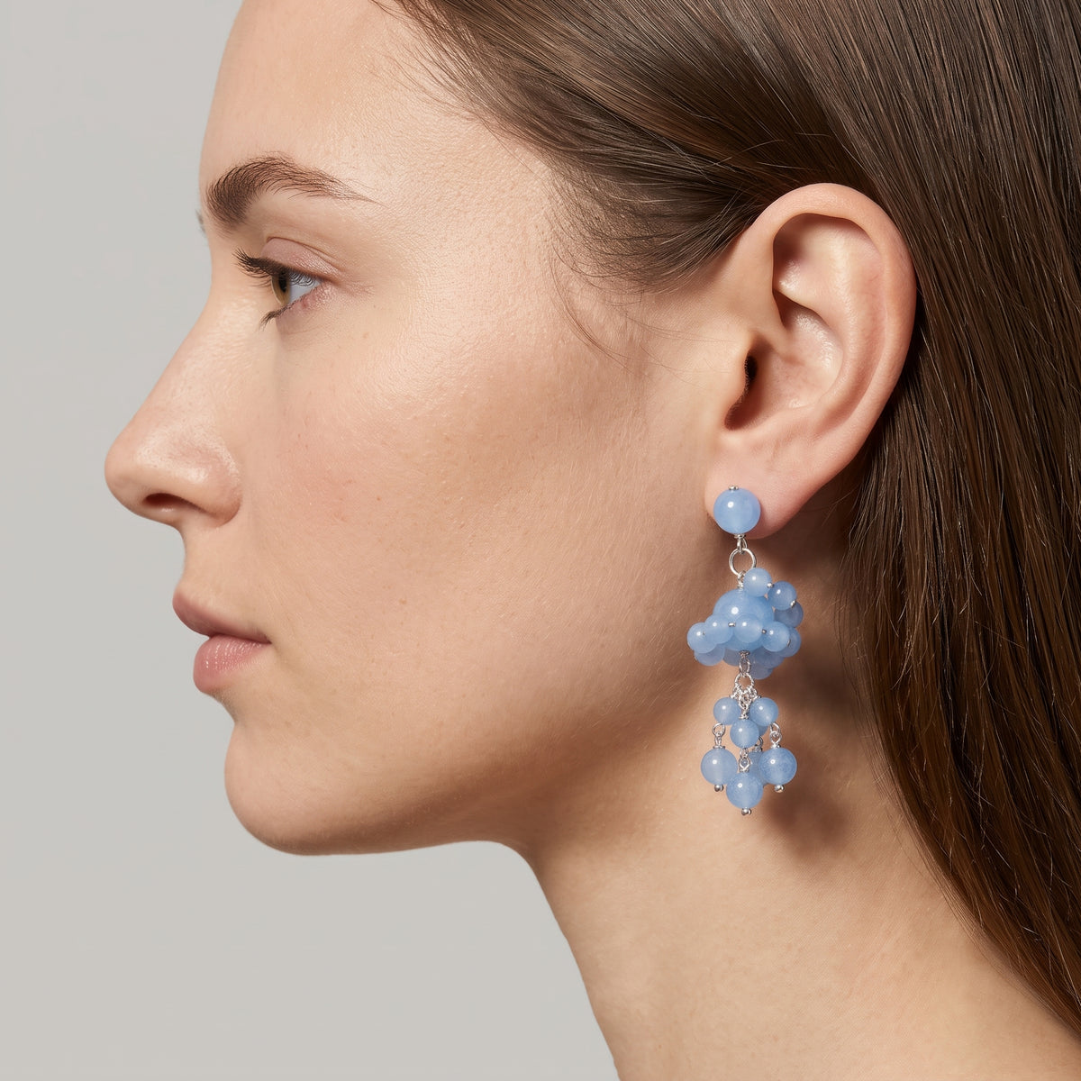 Blue Beaded Cluster Drop Earrings