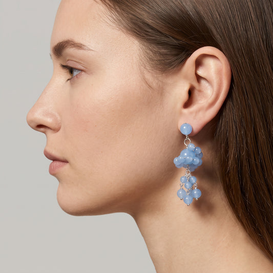 Blue Beaded Cluster Drop Earrings