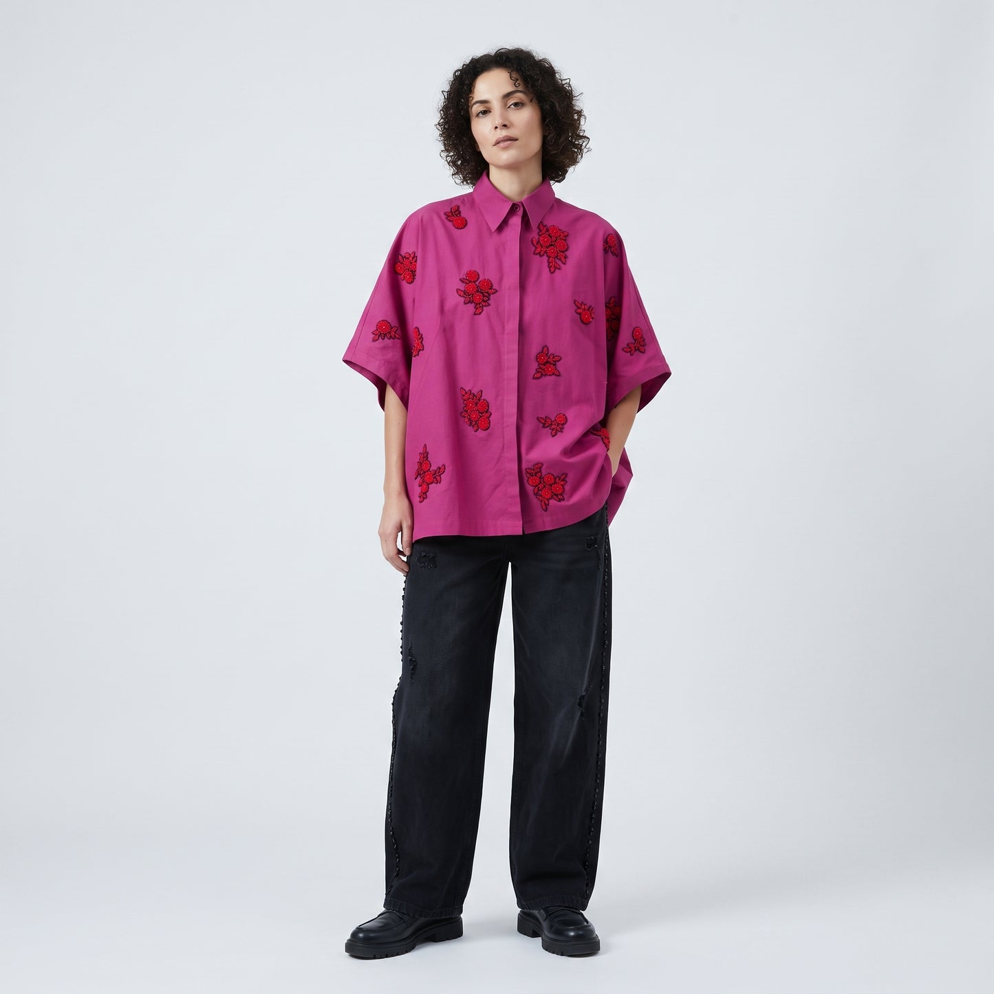 Embroidered Floral Oversized Shirt