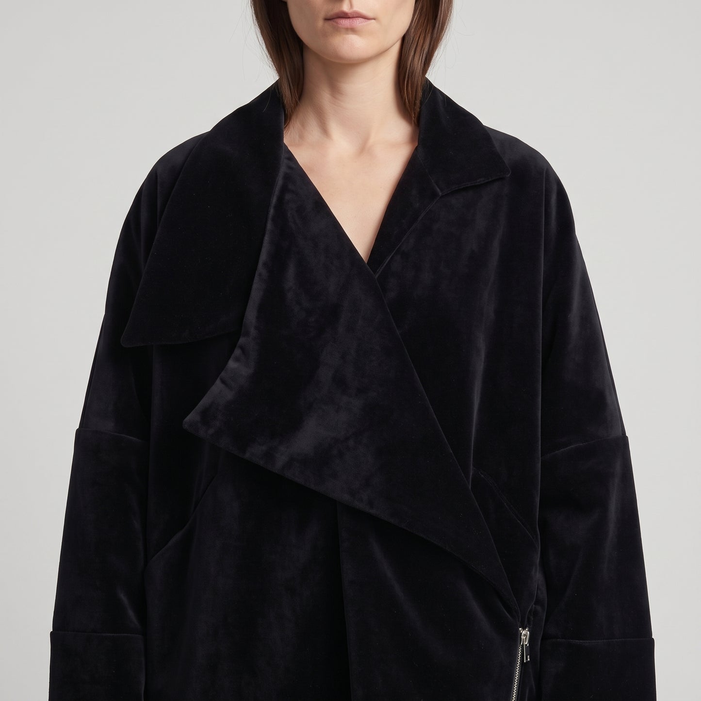 Asymmetric Velvet Statement Jacket