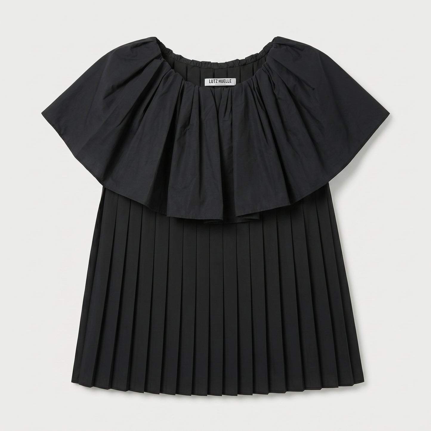 Pleated Ruffle Black Top