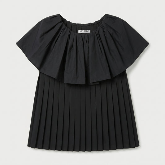 Pleated Ruffle Black Top
