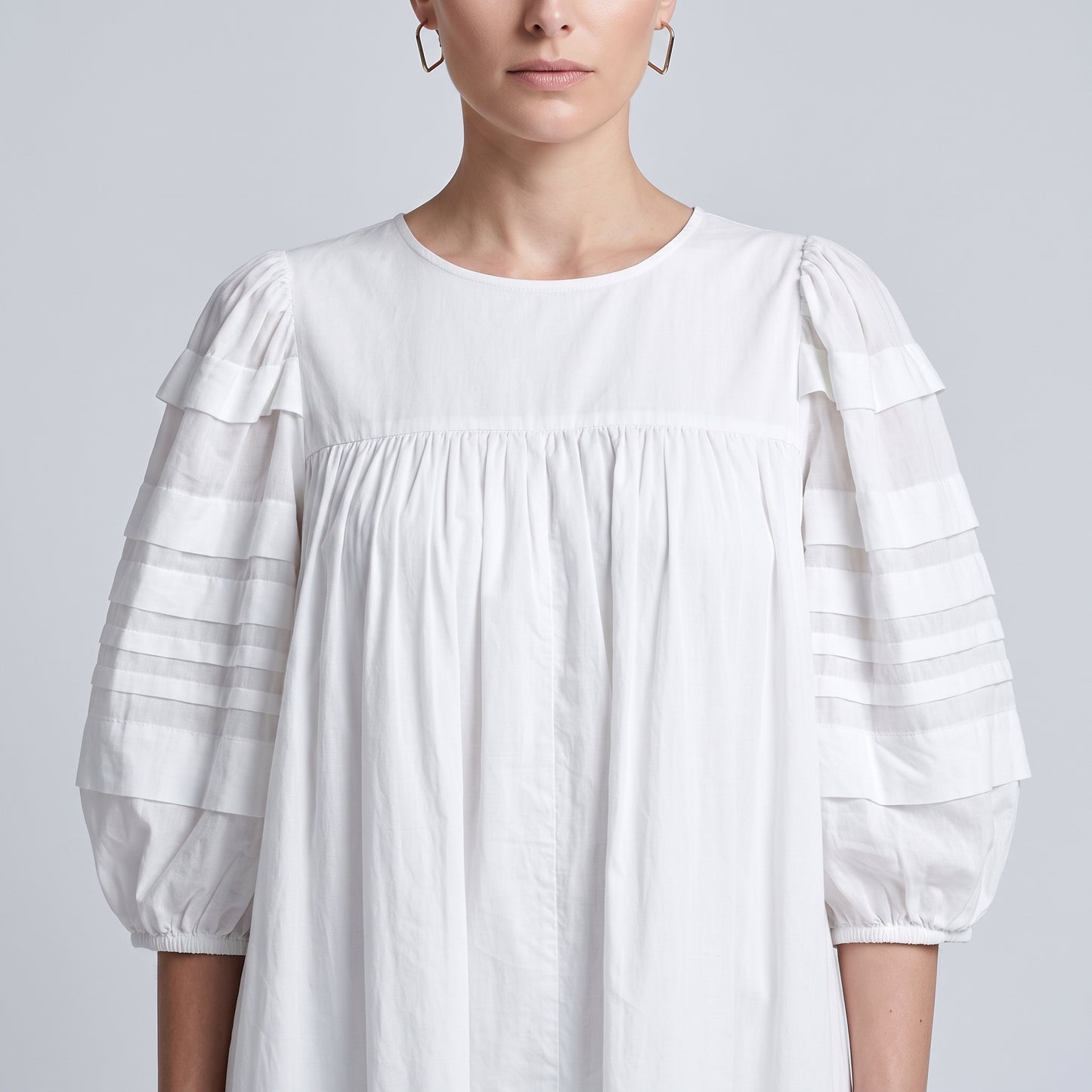White Puff Sleeve Cotton Dress