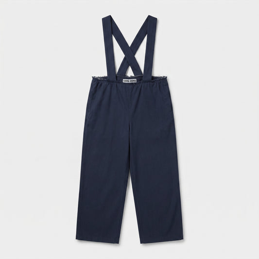 Navy Blue Cotton Suspender Trousers
