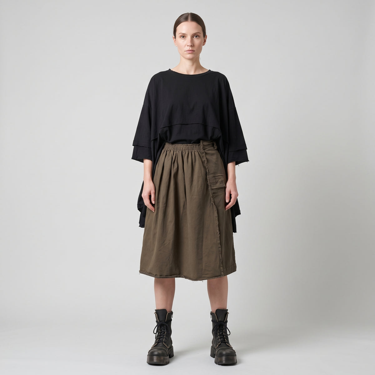 Asymmetric Olive Cargo Skirt