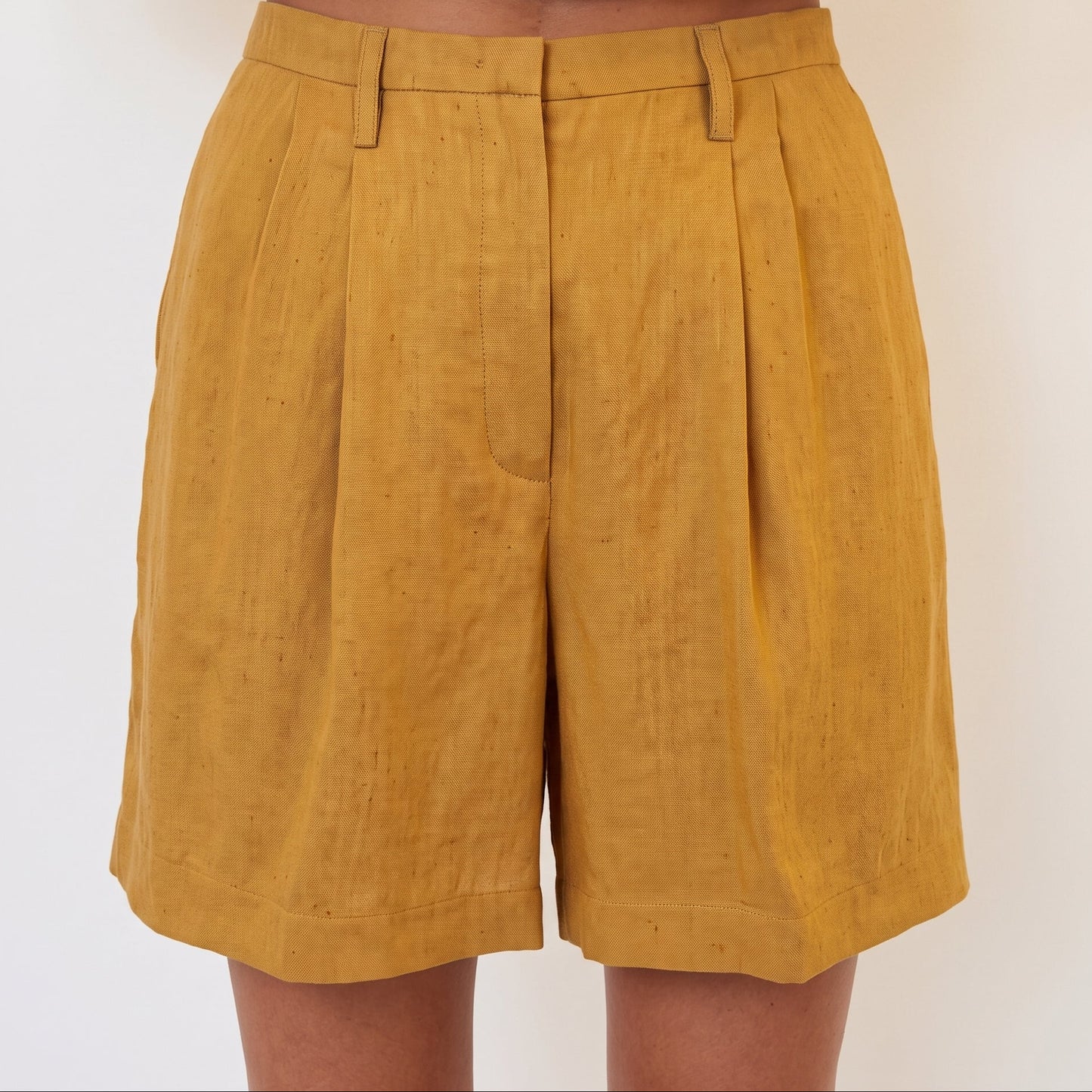 Tailored High-Waist Mustard Shorts