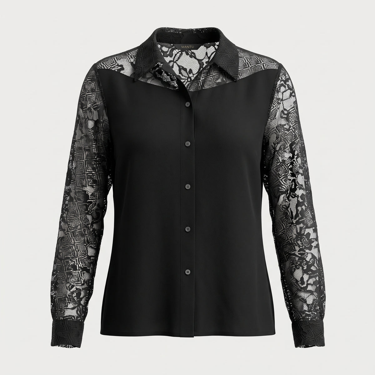 Elegant Lace Panel Button-Down Shirt