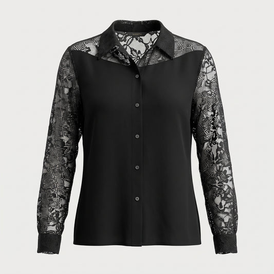 Elegant Lace Panel Button-Down Shirt