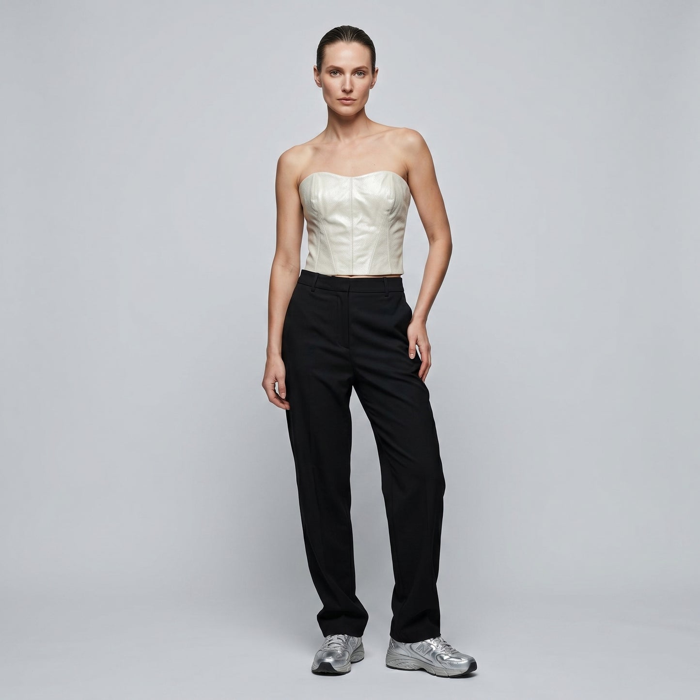 Metallic White Strapless Corset Top