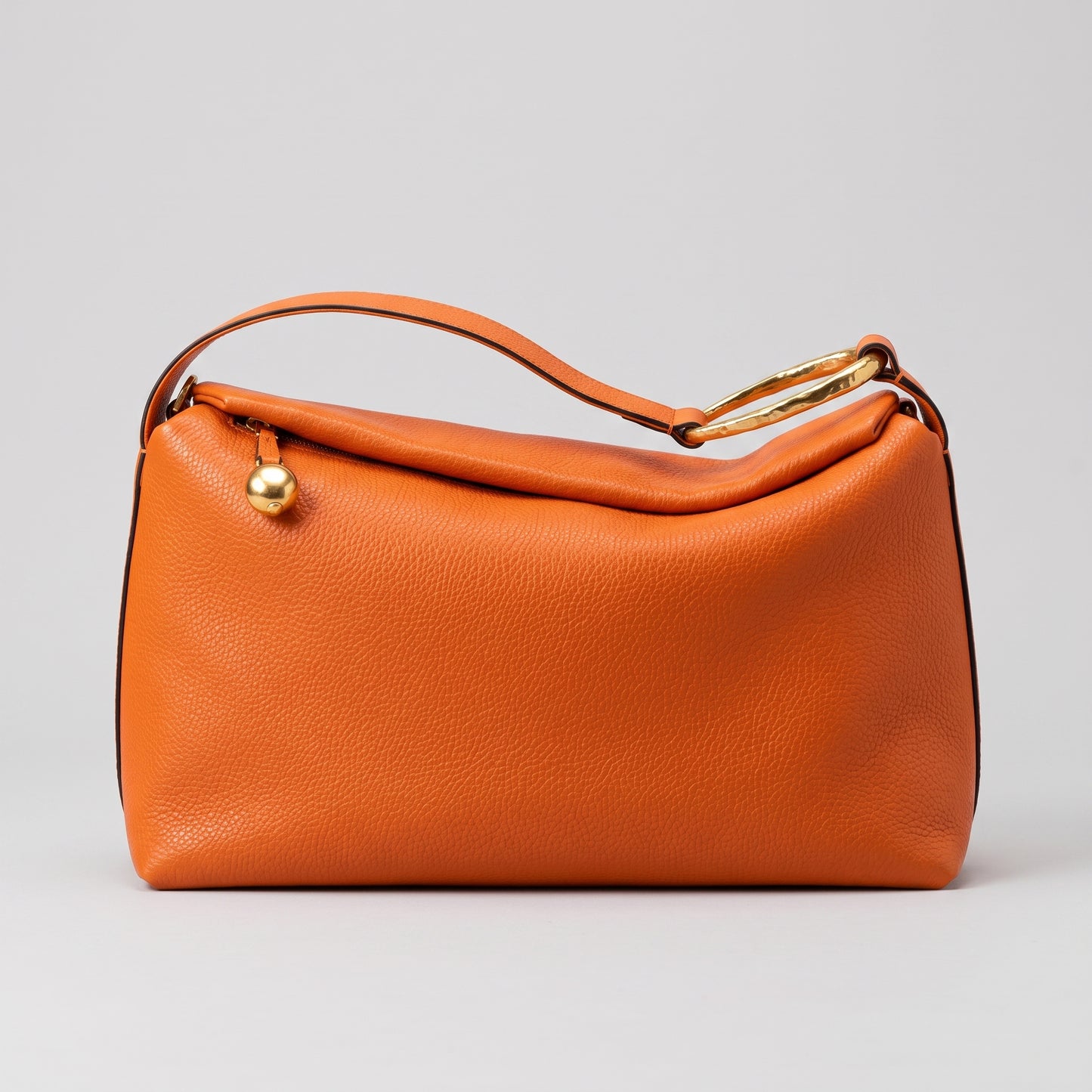 Orange Textured Leather Shoulder Bag