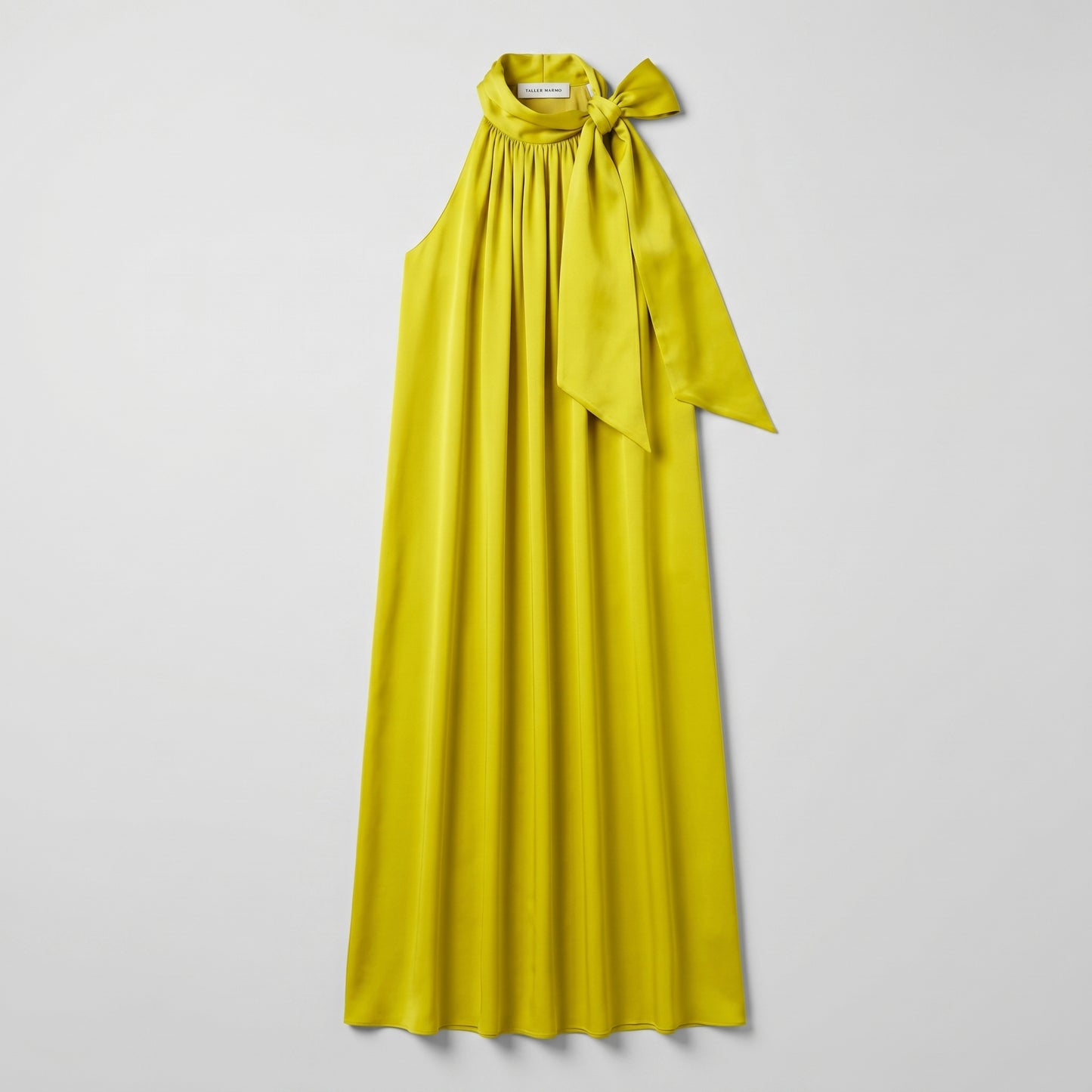 Chartreuse Silk Bow Neck Dress