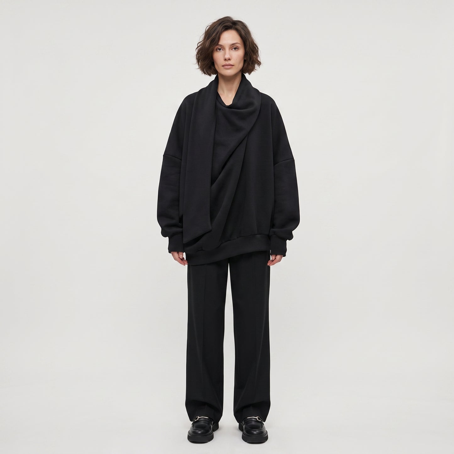 Draped Cowl Neck Sweatshirt