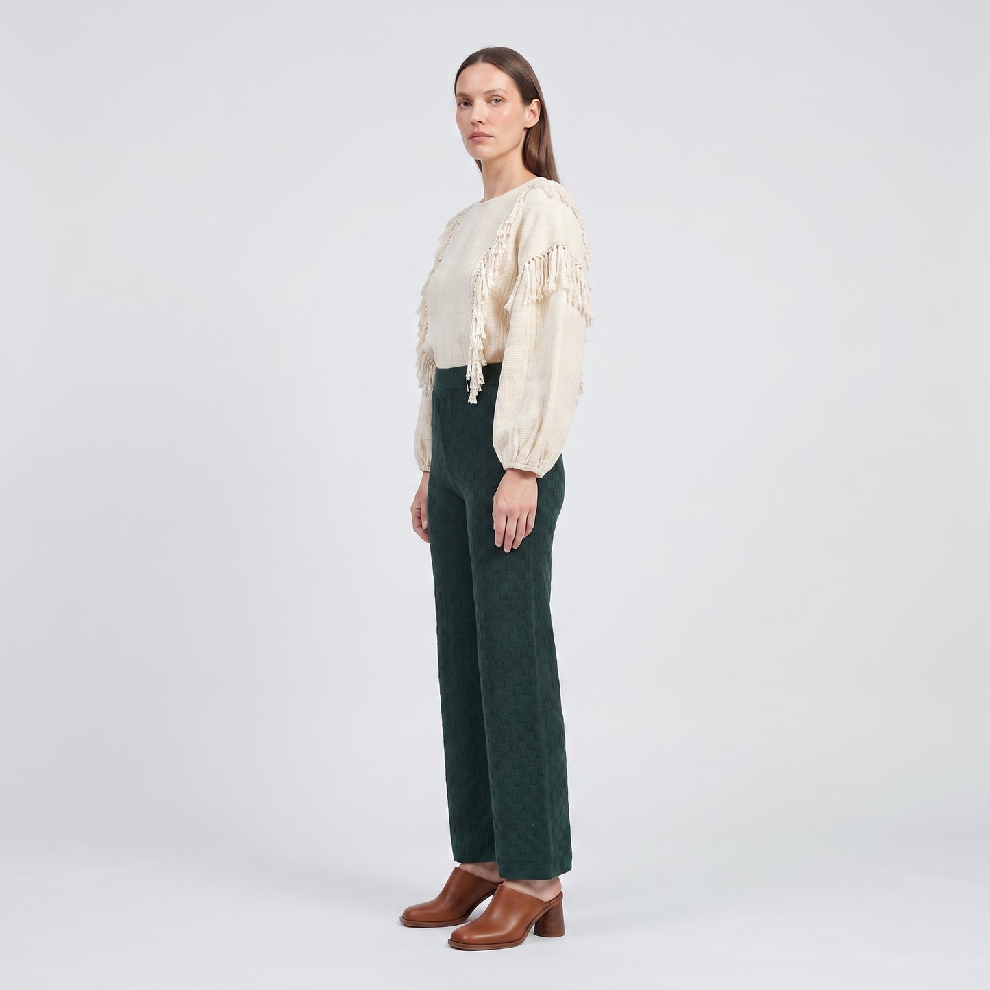 Textured Forest Green Knit Trousers