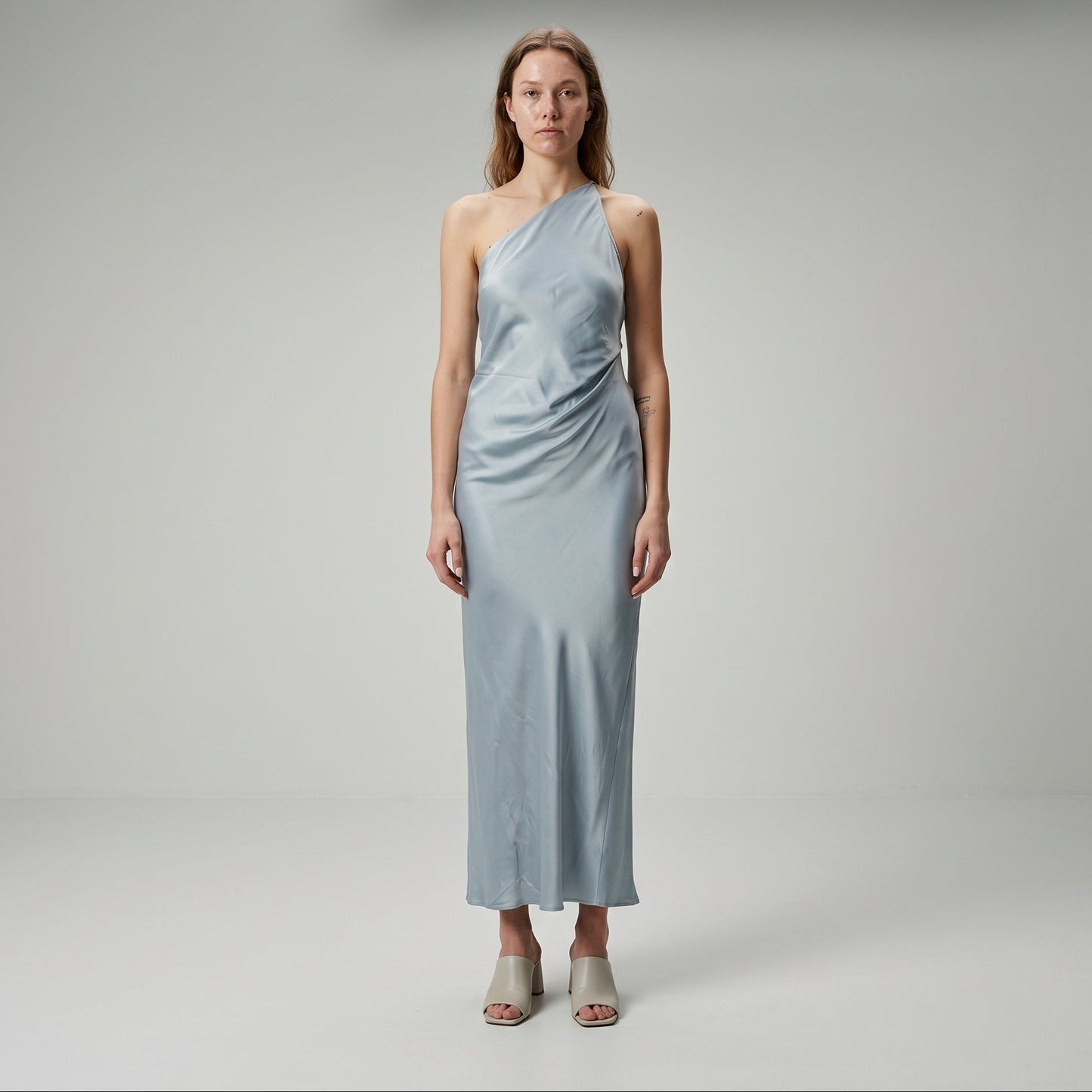 One-Shoulder Metallic Midi Dress