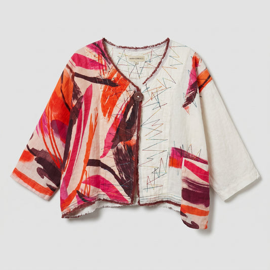 Abstract Print Linen Cropped Jacket