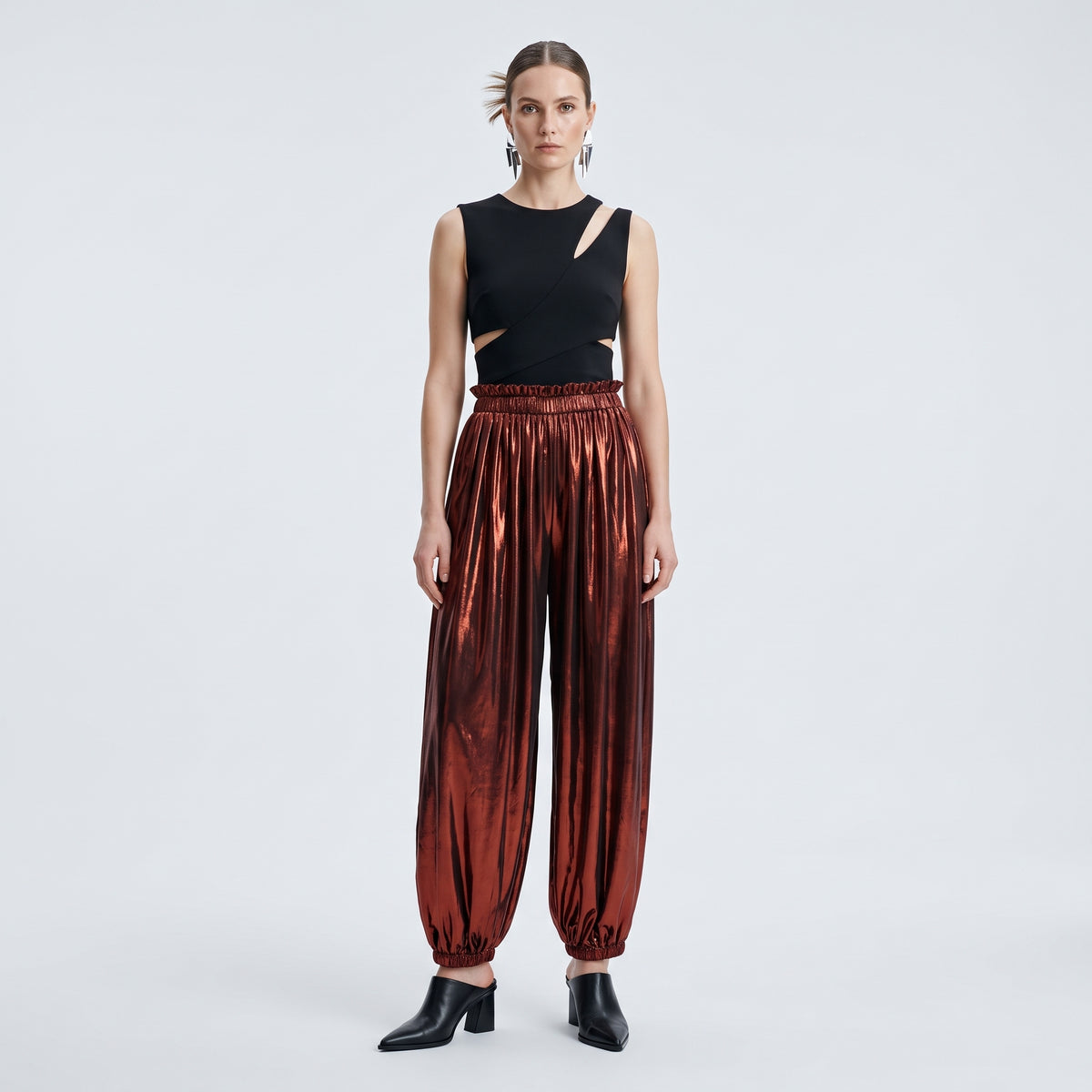Metallic Ombre Ruched Trousers