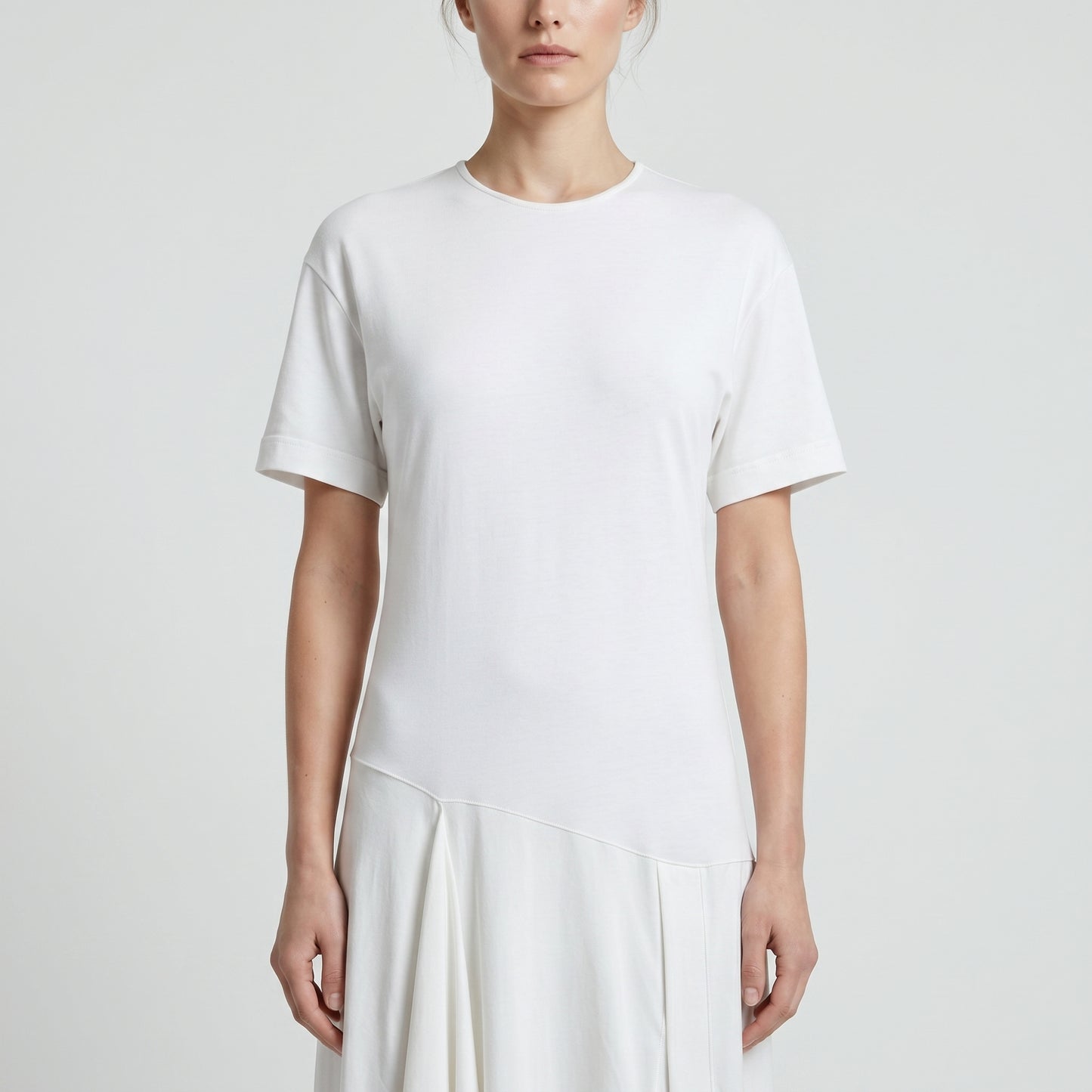 Asymmetric Hem White Cotton Dress
