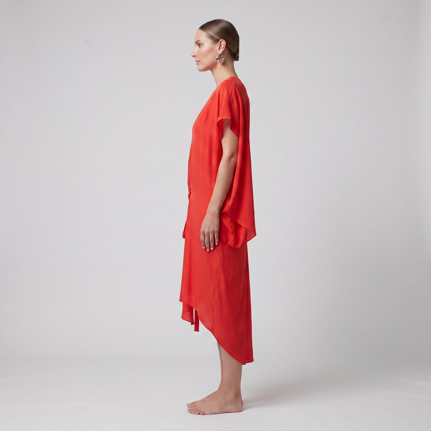 Asymmetric Drape V-Neck Dress