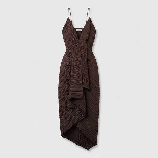 Pleated Asymmetric Cami Midi Dress