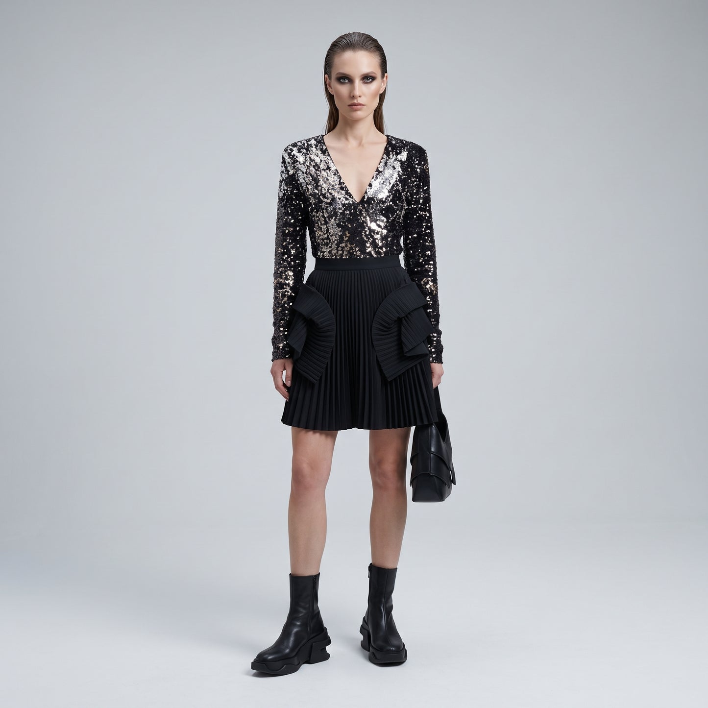 Sequin V-Neck Long Sleeve Top