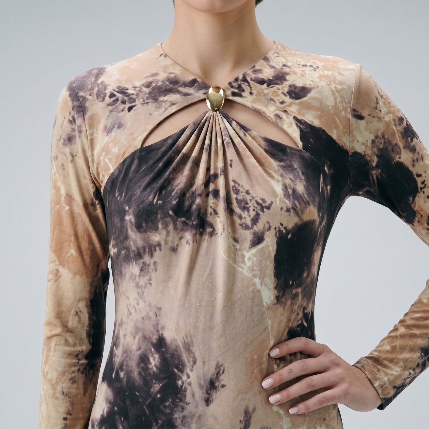 Abstract Print Cutout Midi Dress