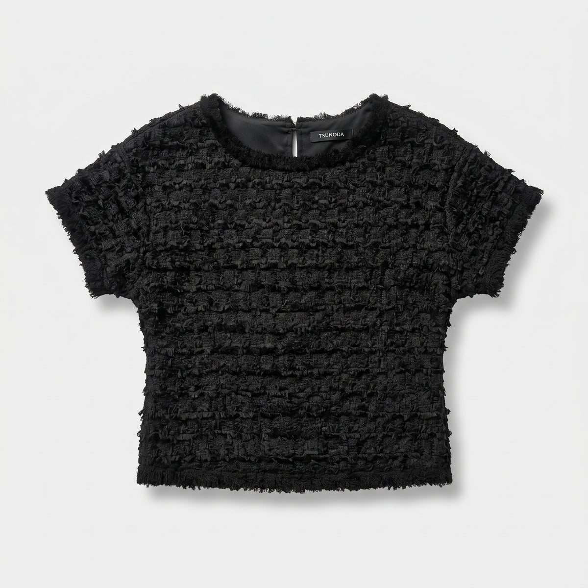 Textured Black Fringed Top