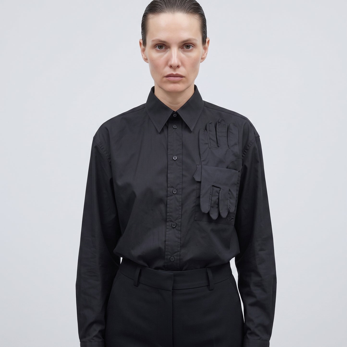 Black Cotton Glove Detail Shirt