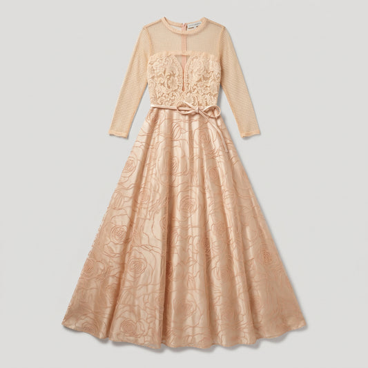 Elegant Embroidered Rose Evening Gown