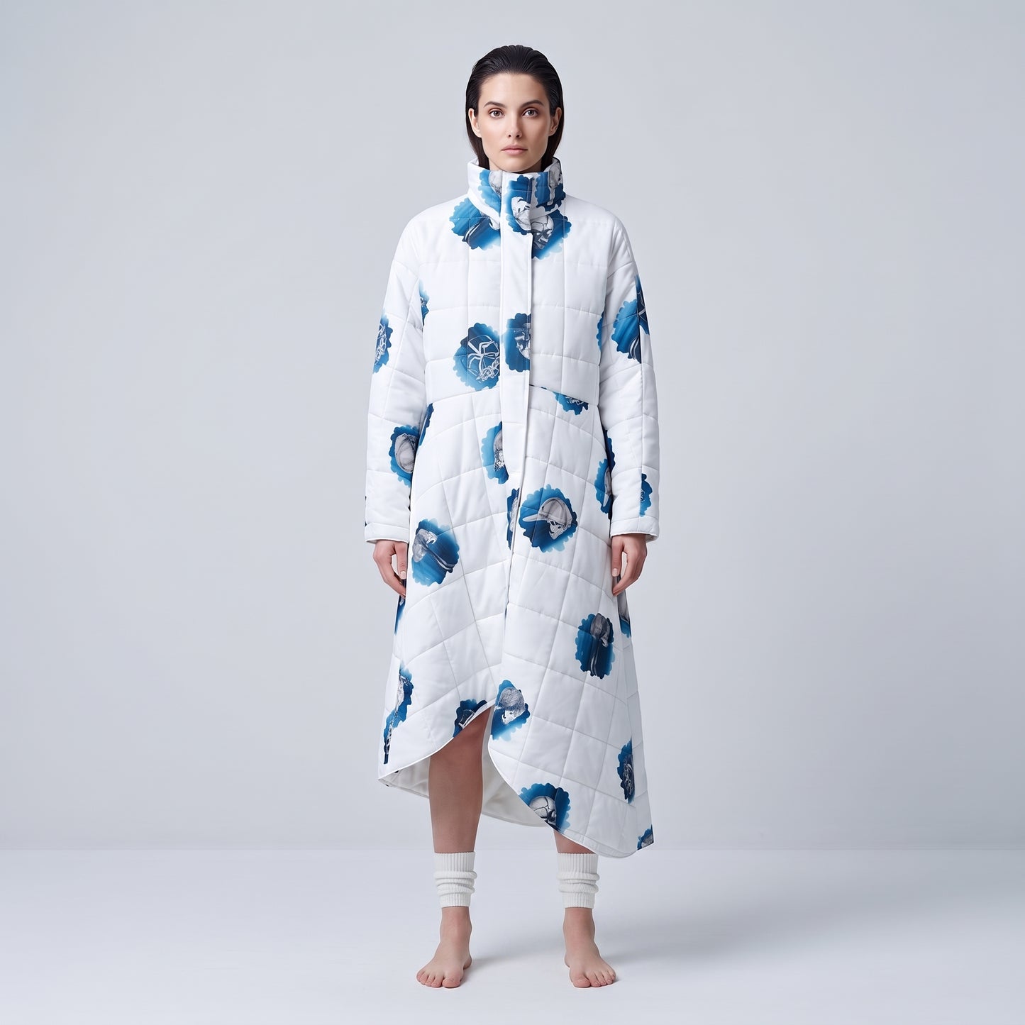 Quilted Graphic Print Puffer Coat
