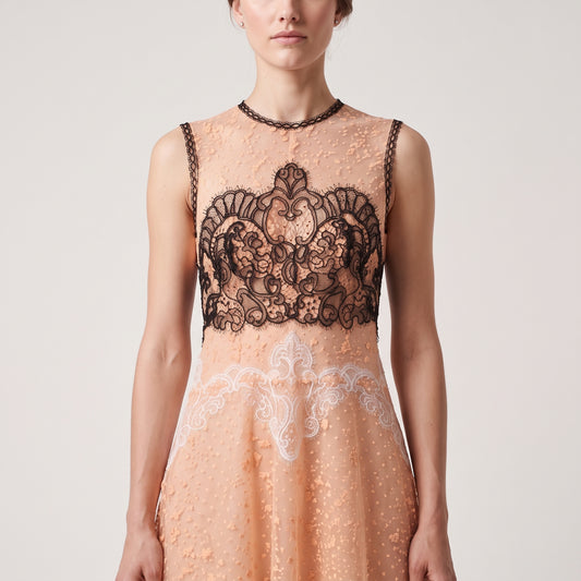 Embroidered Tulle Evening Gown