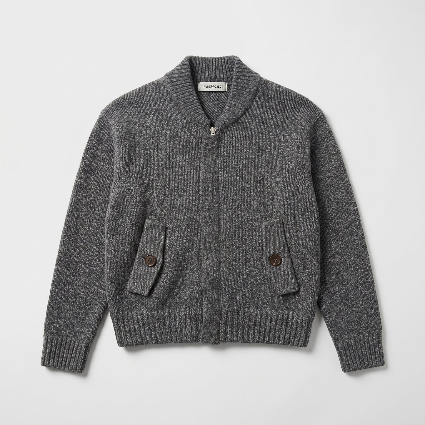 Grey Ribbed Knit Bomber Jacket