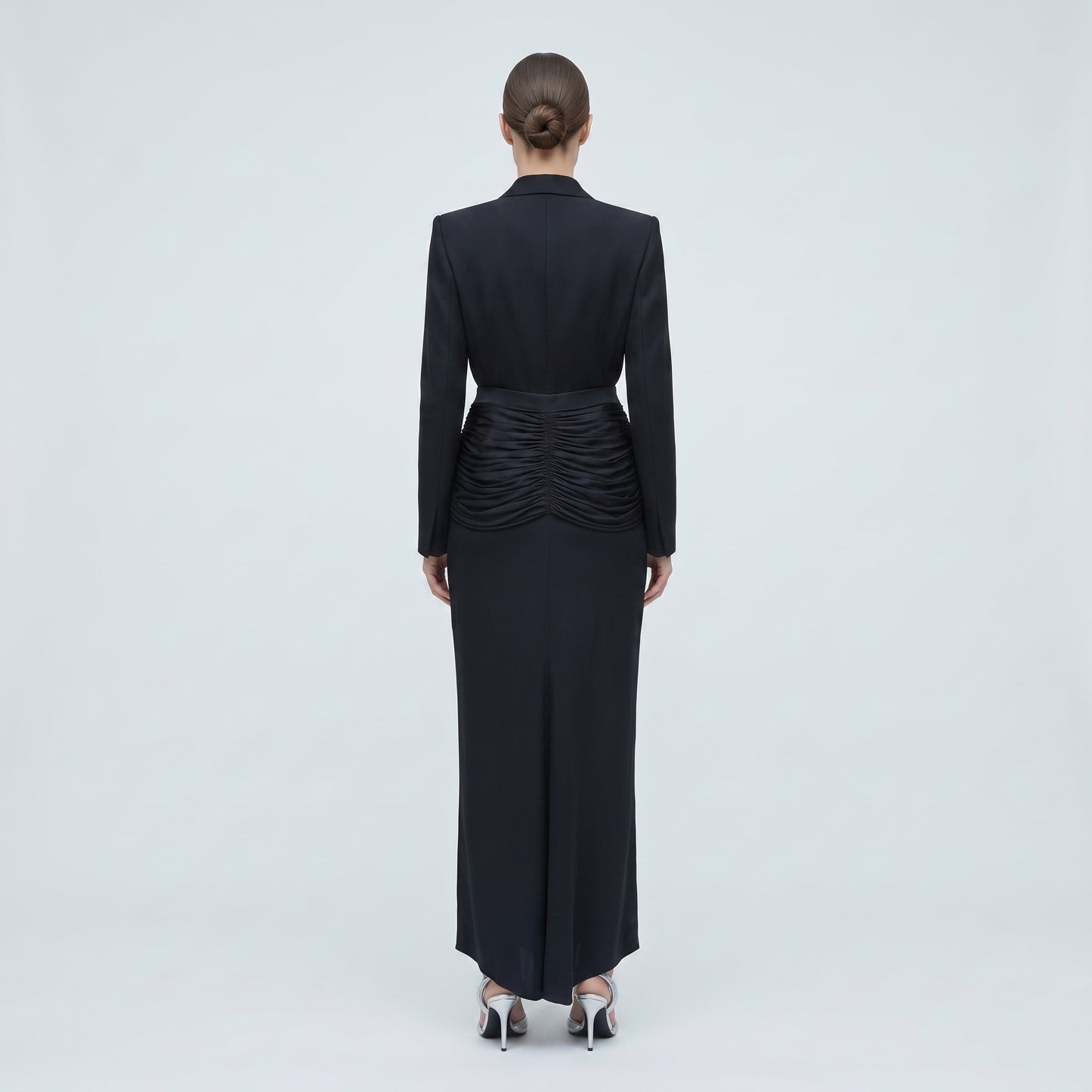 Ruched Satin Midi Skirt
