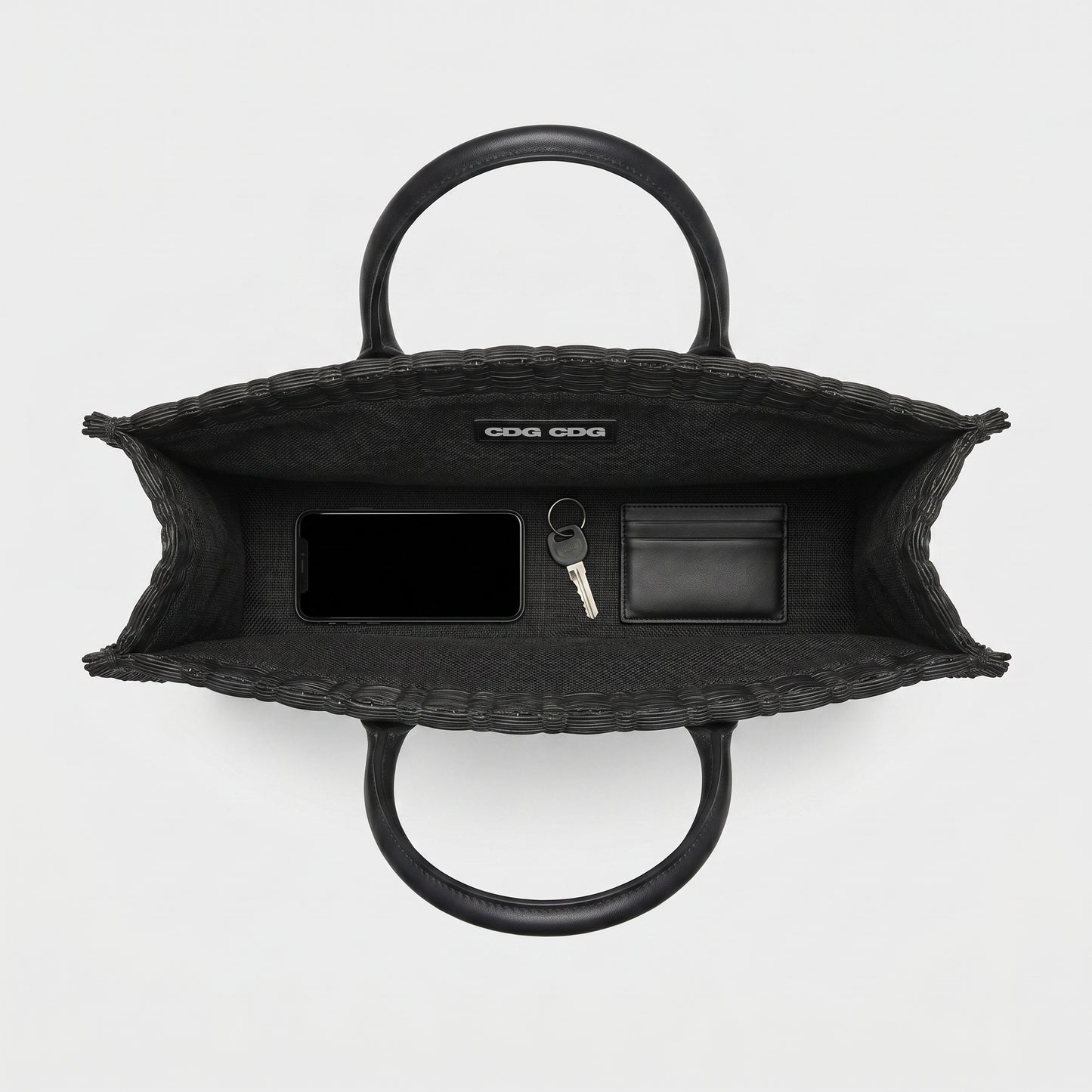 Structured Black Woven Tote