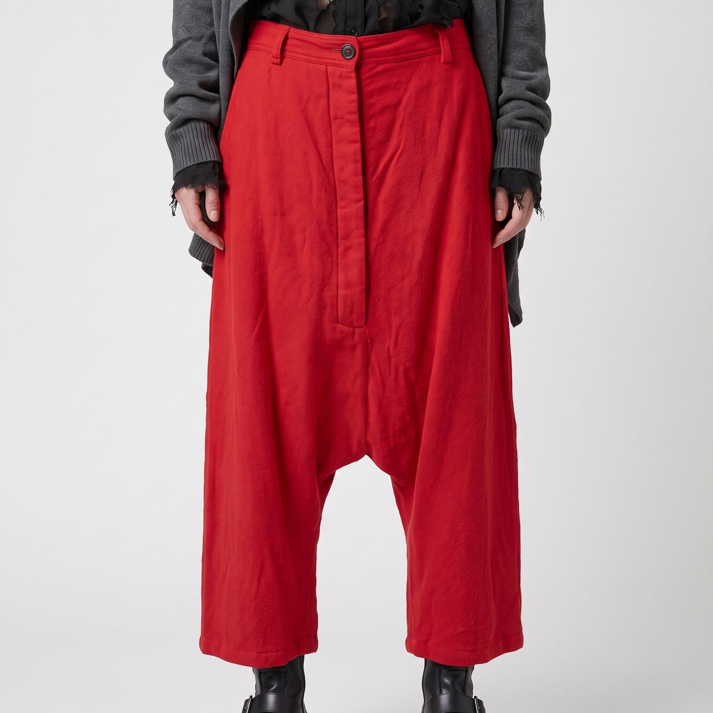 Bold Red Drop-Crotch Trousers