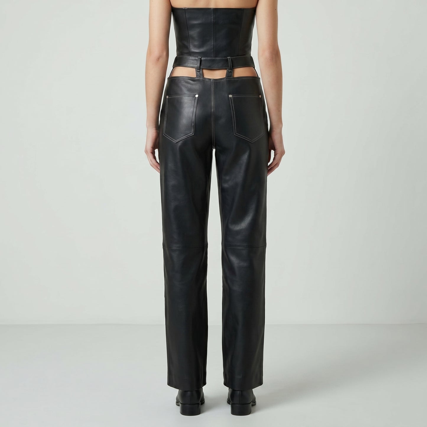 Cutout Detail Leather Trousers