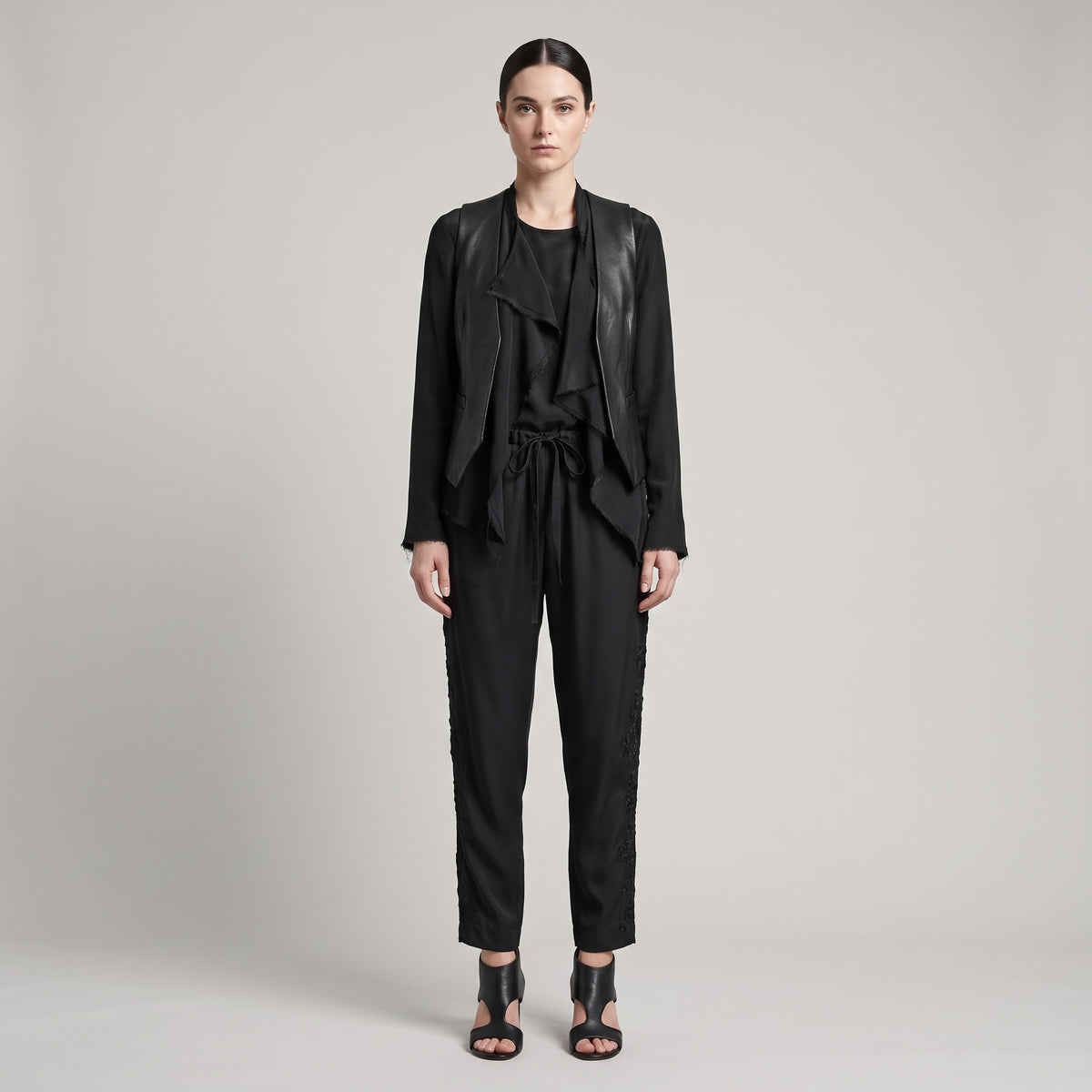 Black Drawstring Tailored Trousers